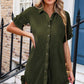 Moss Green High-low Hem Ruffle Sleeve Pleated Shirt Dress