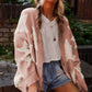 Pink Sherpa Star Pattern Textured Sweater Cardigan with Pockets