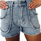 Dusk Blue Studded Acid Wash Jean Shorts