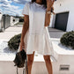 White Frilly Splicing Hem Short Sleeve Casual Dress