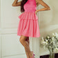 Strawberry Pink Gauze Ruffle Tiered Knotted Halter Dress