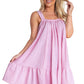 Pink Stripe Pinstriped Ruffled Hem Sleeveless Mini Flared Dress