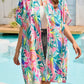 Multicolor Plant Print Button-up Half Sleeve Beach Cover Up