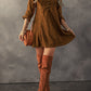 Chestnut Lace Crochet Buttoned Square Neck Shift Mini Dress