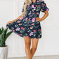 Black Floral Short Bubble Sleeve Button Mandarin Collar Dress