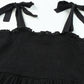 Black Tie Strap Smocked Frill Tiered Midi Dress