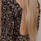 Chestnut Sequin Crew Neck Long Sleeve Bodycon Dress