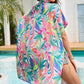 Multicolor Plant Print Button-up Half Sleeve Beach Cover Up