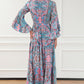 Paisley Printed Ruffle Trim Elegant Maxi Dress