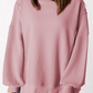 Pink Waffle Knit Bishop Sleeve Split Oversized Sweatshirt