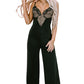 Black Lace V Neck Bodice Spaghetti Straps Wide Leg Jumpsuit