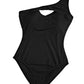 Black Ribbed One Shoulder Hollowed One Piece Swimsuit