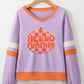 Orchid Bouquet HELLO PUMPKIN Chenille Patch Graphic V Neck Sweatshirt