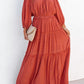 Orange Off Shoulder Balloon Sleeve Cutout Ruffled Maxi Dress