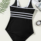 Black Contrast Trim Colorblock U Neck One Piece Swimwear