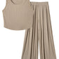 Parchment Textured Sleeveless Crop Top and Wide Leg Pants Outfit