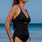 Black Ribbed Sexy Cutout Ruched Monokini