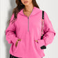 Bonbon Solid Kangaroo Pocket Half Zipper Oversized Hoodie