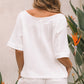 White Relaxed V Neck Blouse and Drawstring Raw Hem Shorts Set