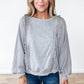 Light Grey Waffle Patchwork Long Sleeve Raw Hem Pullover Top