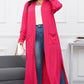 Strawberry Pink Plus Size Side Split Pockets Duster Cardigan