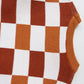 Orange Checkered Ribbed Edge O Neck Drop Shoulder Sweater