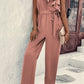 Dusty Pink One Shoulder Ruffle Trim Belted Jumpsuit