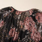 Black Vintage Floral Puff Sleeve V Neck Smock Waist Dress