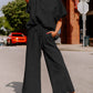 Black Textured Loose Fit T Shirt and Drawstring Pants Set