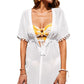 White Deep V Neck Pom Pom Beach Tunic