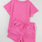 Strawberry Pink 2pcs Solid Textured Drawstring Shorts Set