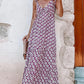 Purple Western Geometric Print Knotted Straps V Neck Long Dress