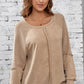 Light French Beige Solid Waffle Knit Patchwork Raglan Sleeve Sweatshirt