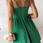 Green Double Straps Metallic Shining Skater Dress