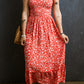 Red Boho Floral Self Tie Straps Smocked Bodice Long Dress