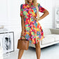 Multicolor Summer Floral Print V Neck Short Sleeve Dress