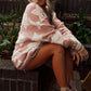 Pink Sherpa Star Pattern Textured Sweater Cardigan with Pockets