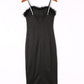 Black Rhinestone Straps Feather Trim Bodycon Midi Dress with Slit