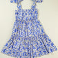 Blue Rose Floral Knotted Straps Tiered Babydoll Dress