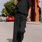 Black Textured Loose Fit T Shirt and Drawstring Pants Set