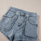 Dusk Blue Studded Acid Wash Jean Shorts