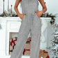 Gray Ribbed Knit Buttons Drawstring Sleeveless Jumpsuit