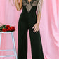 Black Lace V Neck Bodice Spaghetti Straps Wide Leg Jumpsuit