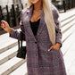 Pink Plaid Lapel Collar One Button Midi Coat