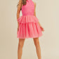 Strawberry Pink Gauze Ruffle Tiered Knotted Halter Dress