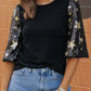 Black Star Sequin Splicing Half Sleeve Top