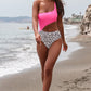 Rose Leopard Patchwork Asymmetric Cutout One Piece Swimsuit