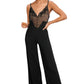 Black Lace V Neck Bodice Spaghetti Straps Wide Leg Jumpsuit