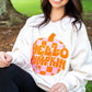 White Terry Halloween Pumpkin Patched Pattern Pullover Sweatshirt