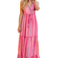 Pink Western Printed Tassel Tie V Neck Wrap Maxi Dress